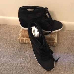 Micheal Kors size 10 heel sneakers. Black with black mesh parts.